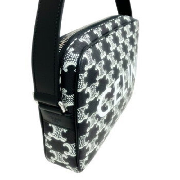 Celine Triomphe Messenger Bag Shoulder Canvas Leather Black Brown - Picture 5 of 9